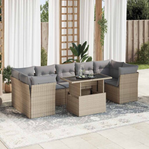 vidaXL 8-delige Loungeset met kussens poly rattan beige