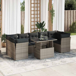 vidaXL 8-delige Loungeset met kussens poly rattan grijs