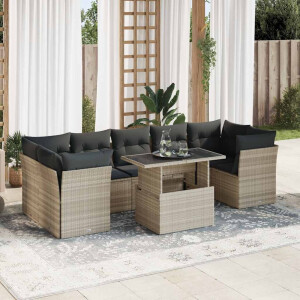 vidaXL 8-delige Loungeset met kussens poly rattan lichtgrijs