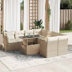 vidaXL 9-delige Loungeset met kussens poly rattan beige
