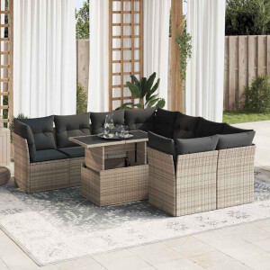 vidaXL 9-delige Loungeset met kussens poly rattan grijs