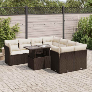 vidaXL 9-delige Loungeset met kussens poly rattan bruin