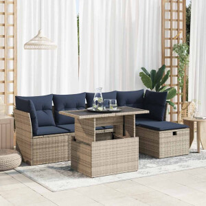 vidaXL 6-delige Loungeset met kussens poly rattan acacia grijs