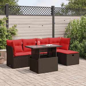 vidaXL 6-delige Loungeset met kussens poly rattan acacia bruin