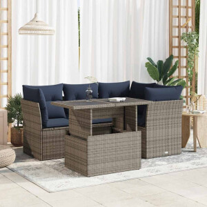 vidaXL 5-delige Loungeset met kussens poly rattan acacia grijs