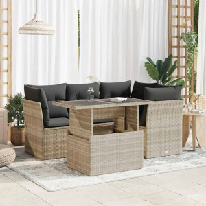 vidaXL 5-delige Loungeset met kussens poly rattan lichtgrijs