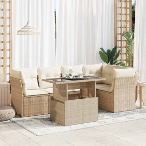 vidaXL 6-delige Loungeset met kussens poly rattan beige