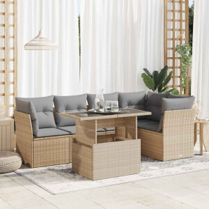 vidaXL 6-delige Loungeset met kussens poly rattan beige