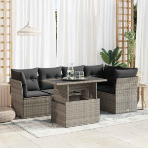 vidaXL 6-delige Loungeset met kussens poly rattan grijs