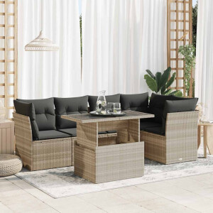 vidaXL 6-delige Loungeset met kussens poly rattan lichtgrijs