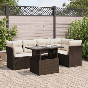 vidaXL 6-delige Loungeset met kussens poly rattan bruin
