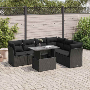 vidaXL 7-delige Loungeset met kussens poly rattan zwart