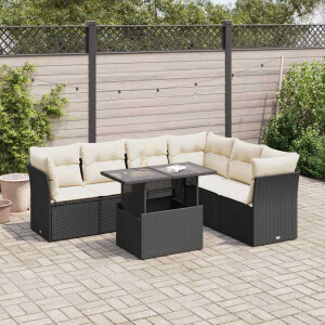 vidaXL 7-delige Loungeset met kussens poly rattan zwart