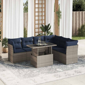 vidaXL 7-delige Loungeset met kussens poly rattan acacia zwart