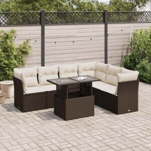 vidaXL 7-delige Loungeset met kussens poly rattan bruin