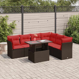 vidaXL 7-delige Loungeset met kussens poly rattan acacia bruin