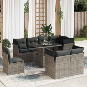 vidaXL 9-delige Loungeset met kussens poly rattan grijs