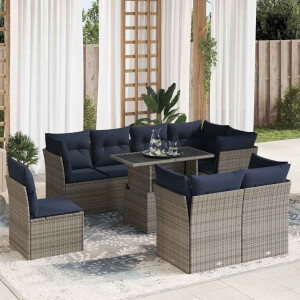 vidaXL 9-delige Loungeset met kussens poly rattan acacia grijs
