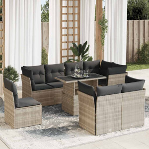 vidaXL 9-delige Loungeset met kussens poly rattan lichtgrijs