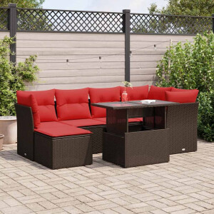 vidaXL 7-delige Loungeset met kussens poly rattan acacia bruin