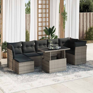 vidaXL 8-delige Loungeset met kussens poly rattan grijs