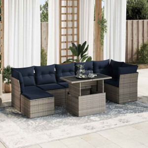 vidaXL 8-delige Loungeset met kussens poly rattan acacia grijs