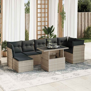 vidaXL 8-delige Loungeset met kussens poly rattan lichtgrijs