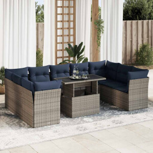 vidaXL 10-delige Loungeset met kussens poly rattan acacia grijs