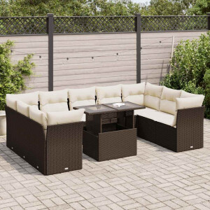 vidaXL 10-delige Loungeset met kussens poly rattan bruin