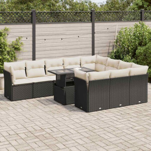 vidaXL 11-delige Loungeset met kussens poly rattan zwart
