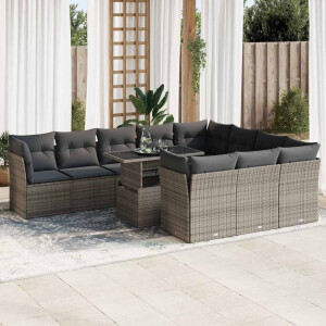 vidaXL 11-delige Loungeset met kussens poly rattan grijs