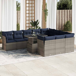 vidaXL 11-delige Loungeset met kussens poly rattan acacia grijs