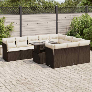 vidaXL 11-delige Loungeset met kussens poly rattan bruin