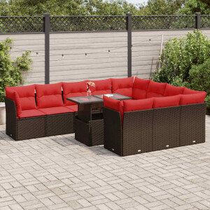 vidaXL 11-delige Loungeset met kussens poly rattan acacia bruin