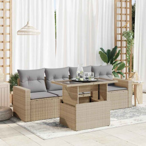 vidaXL 5-delige Loungeset met kussens poly rattan beige
