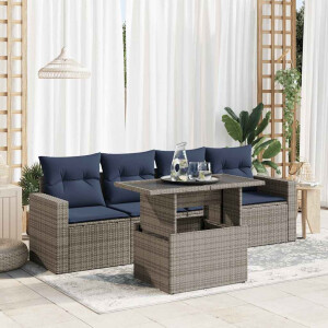 vidaXL 5-delige Loungeset met kussens poly rattan acacia grijs