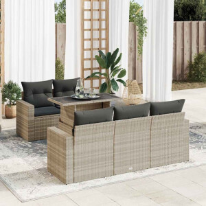 vidaXL 6-delige Loungeset met kussens poly rattan lichtgrijs