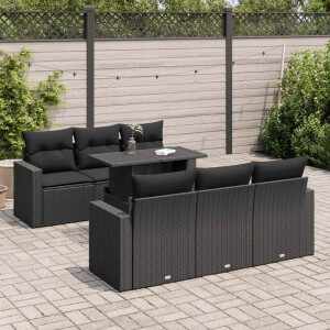 vidaXL 7-delige Loungeset met kussens poly rattan zwart