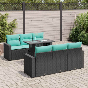 vidaXL 7-delige Loungeset met kussens poly rattan acacia zwart