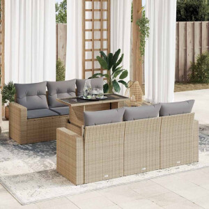 vidaXL 7-delige Loungeset met kussens poly rattan beige
