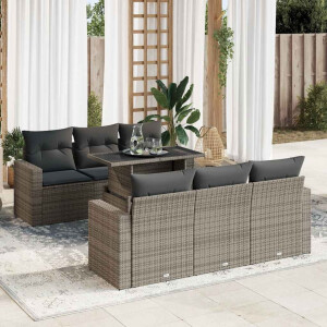 vidaXL 7-delige Loungeset met kussens poly rattan grijs