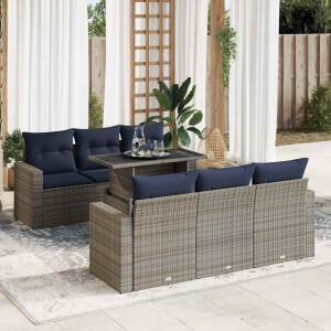 vidaXL 7-delige Loungeset met kussens poly rattan acacia grijs
