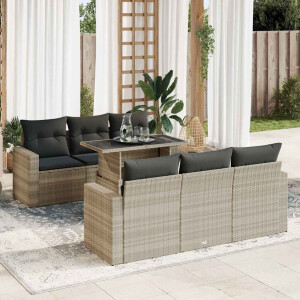 vidaXL 7-delige Loungeset met kussens poly rattan lichtgrijs