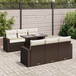 vidaXL 7-delige Loungeset met kussens poly rattan bruin
