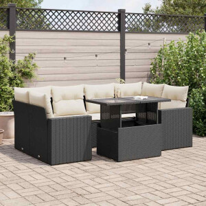 vidaXL 7-delige Loungeset met kussens poly rattan zwart