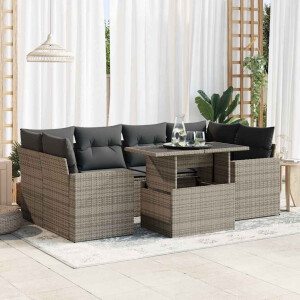 vidaXL 7-delige Loungeset met kussens poly rattan grijs
