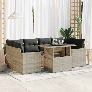 vidaXL 7-delige Loungeset met kussens poly rattan lichtgrijs
