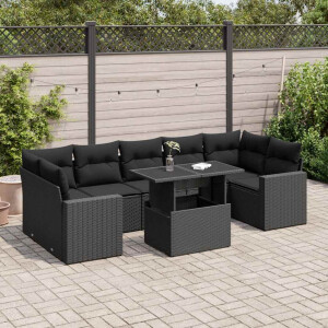 vidaXL 8-delige Loungeset met kussens poly rattan zwart