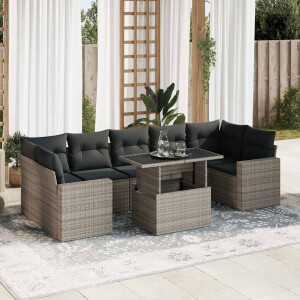 vidaXL 8-delige Loungeset met kussens poly rattan grijs