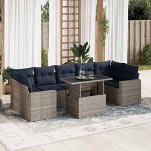 vidaXL 8-delige Loungeset met kussens poly rattan acacia grijs
